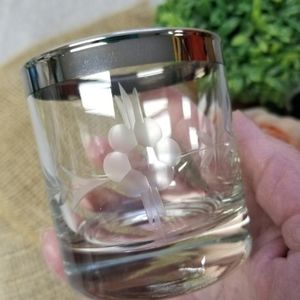 Etched glass silver rimmed candle holders